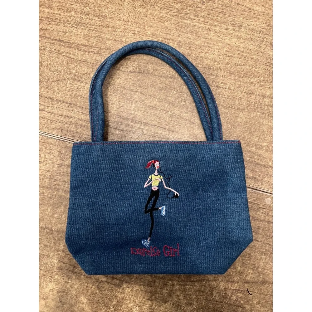 The Girls Sunny Hawaii Exercise Girl Blue Denim Small Tote Bag Y2K‎ Mini Purse
